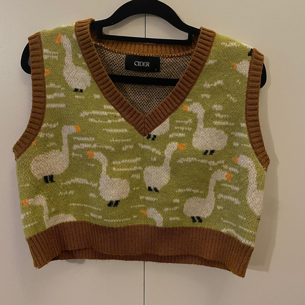 Cider Women's Green and Brown Vest Depop