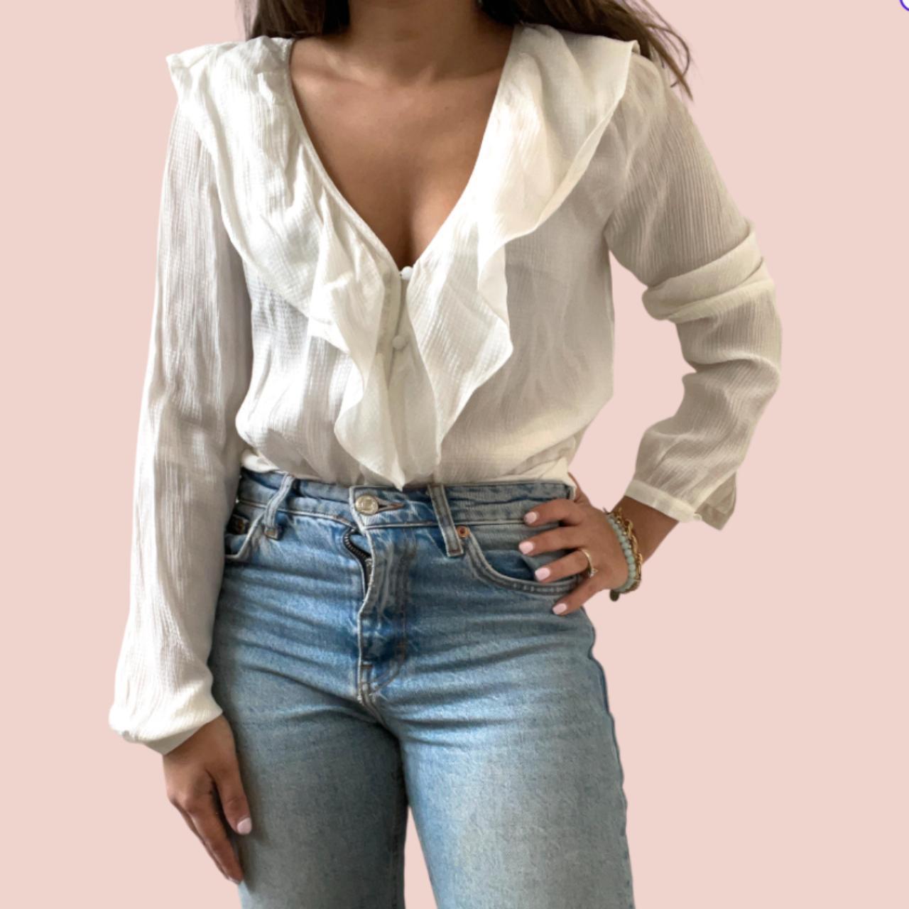 Sézane Women's White Blouse | Depop