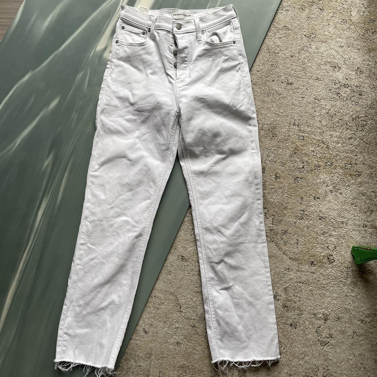 Denim forum the Arlo high rise straight white jeans... - Depop