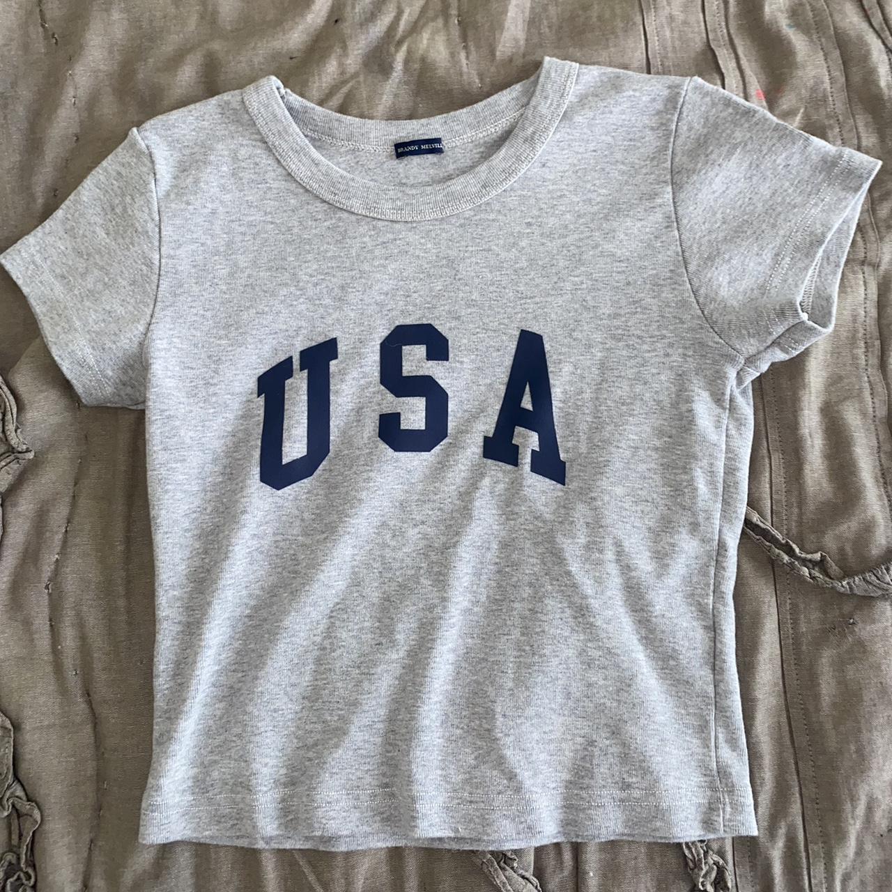 brandy gray USA vintage baby tee small embroidered... Depop