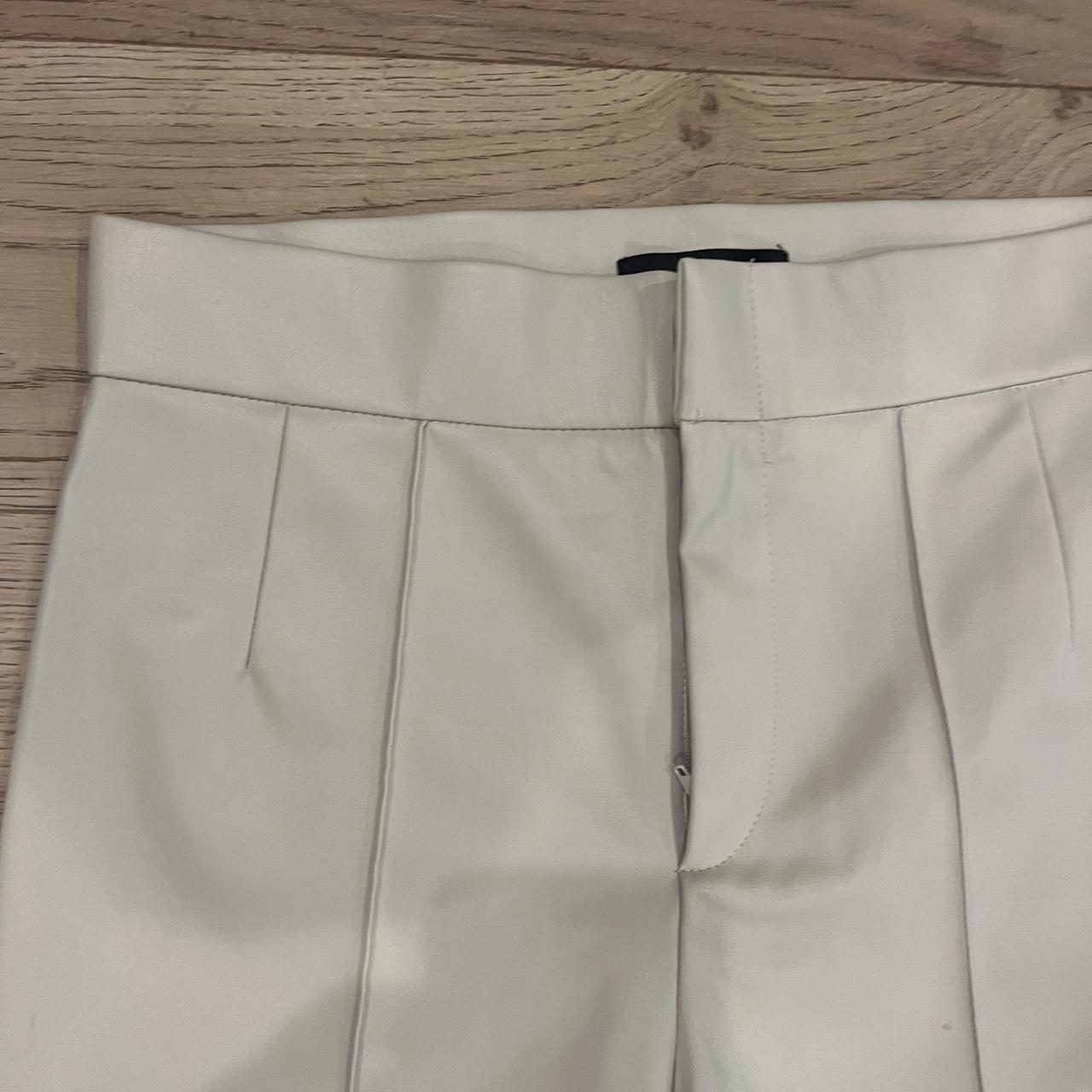Zara Faux Leather Mini Flare Pants Ivory Ecru - Depop