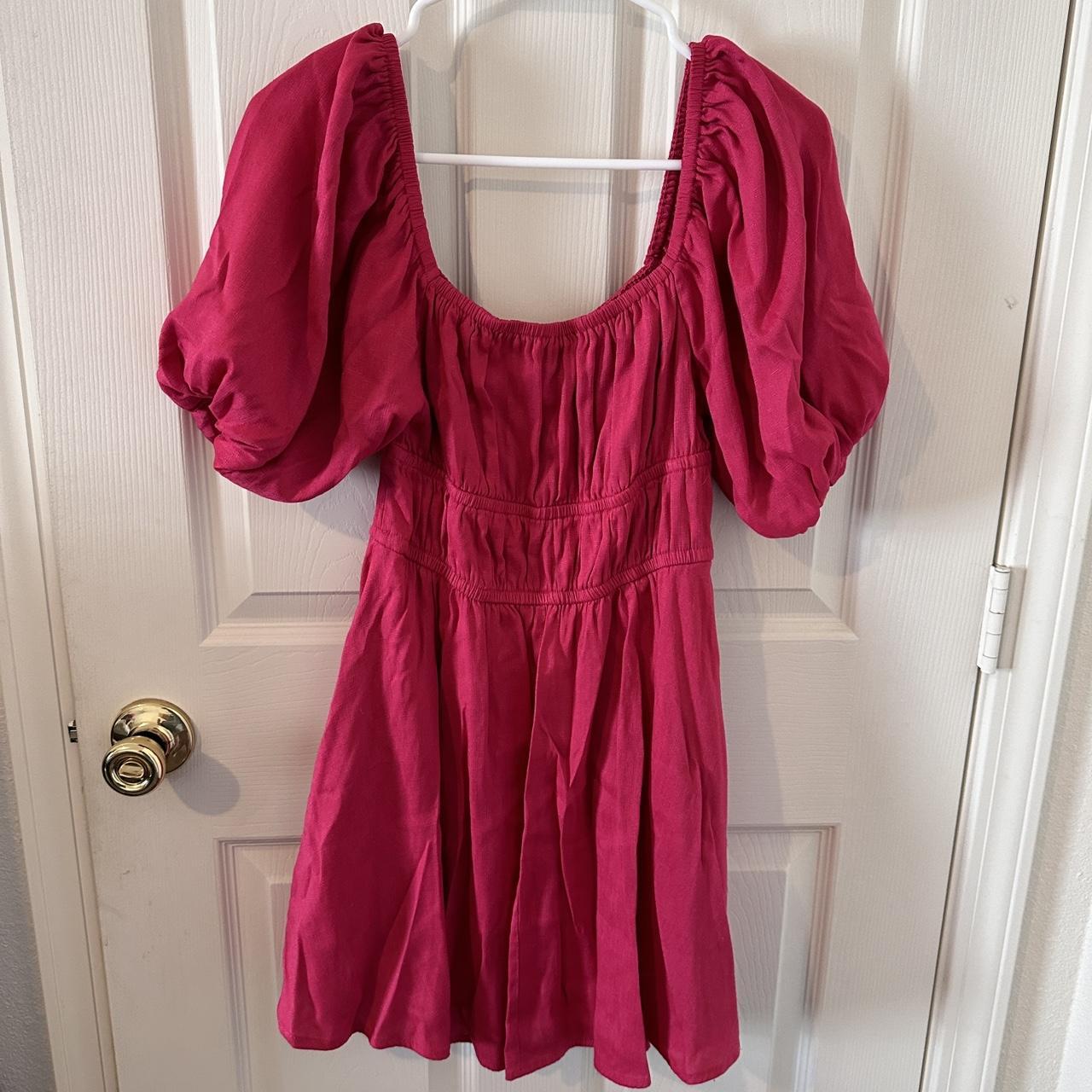 Hot pink puff sleeve cut out dress I’m 5”3 and this... - Depop