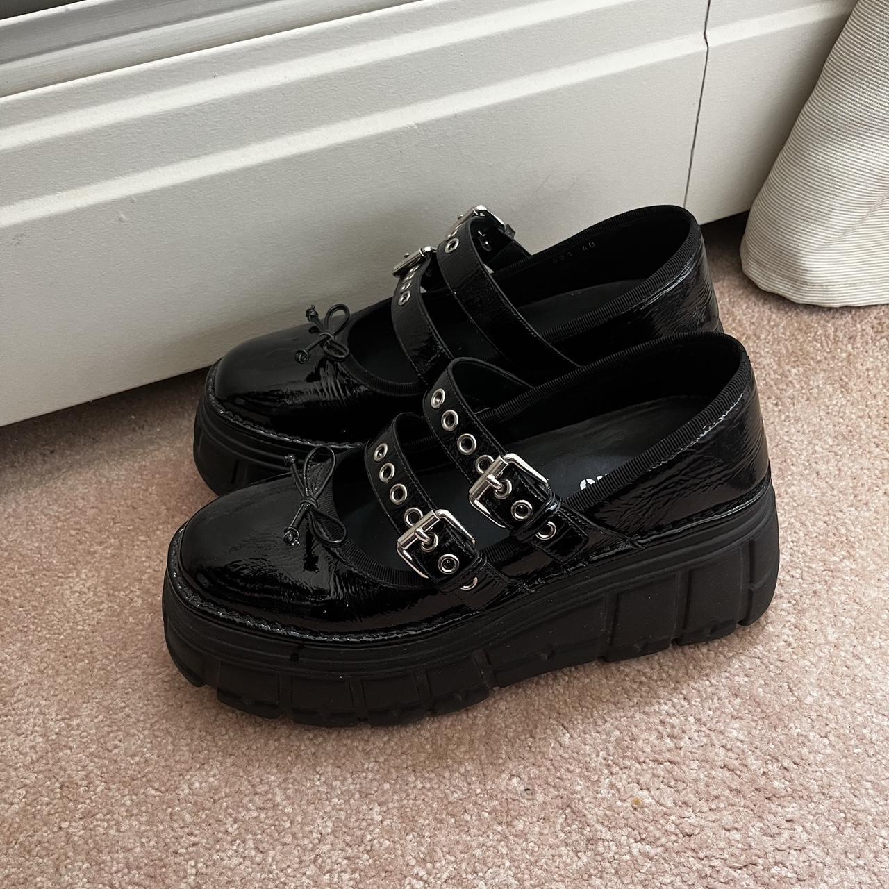 Miu Miu buckle platform ballet shoes. Patent black | Depop