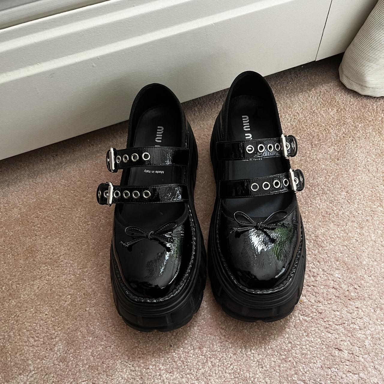 Miu Miu buckle platform ballet shoes. Patent black | Depop