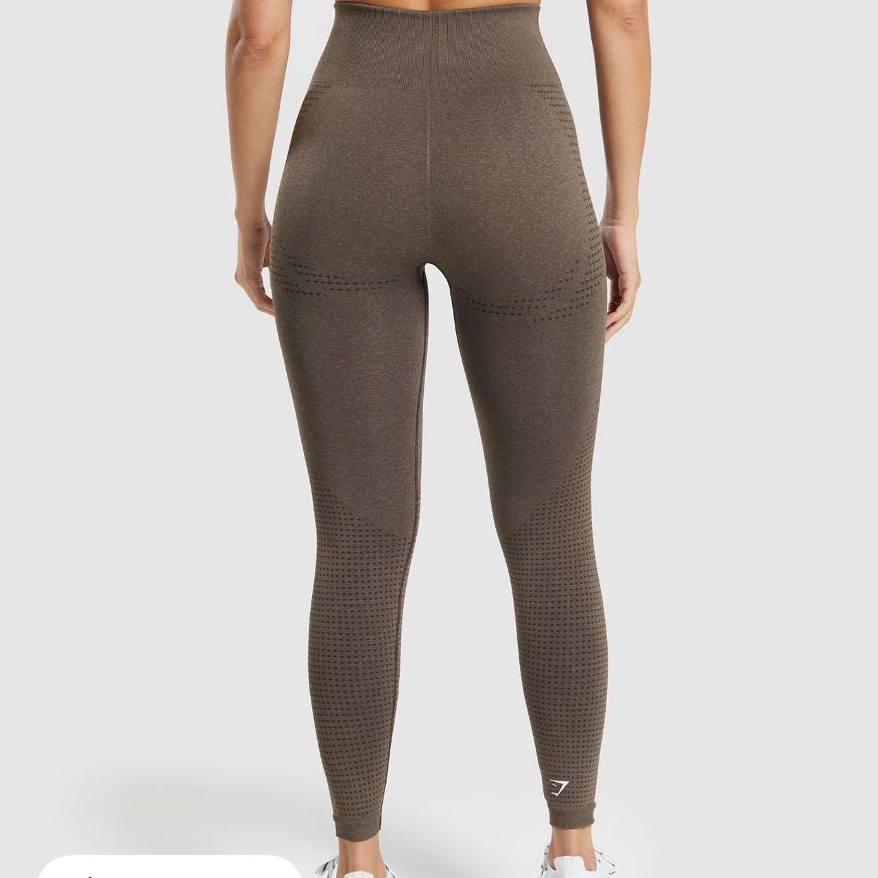 brown gym shark leggings, leggings are darker than - Depop