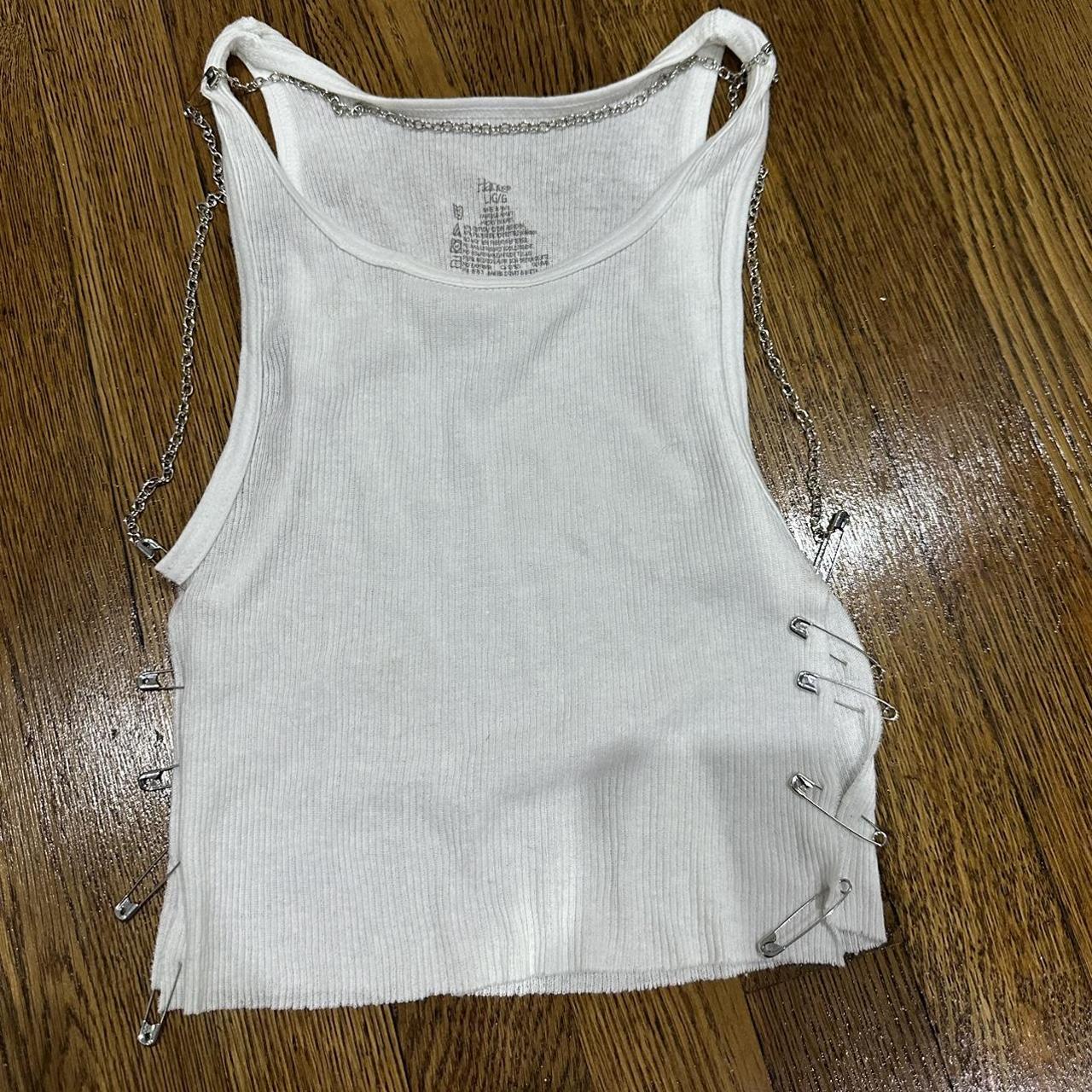 custom made safety pin tank top White Not sure the... Depop