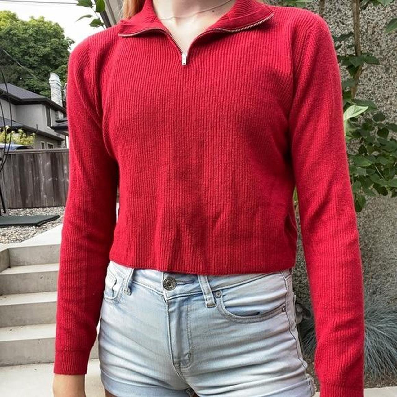Brandy Melville Red Quarter Zip Sweater Brand new - Depop