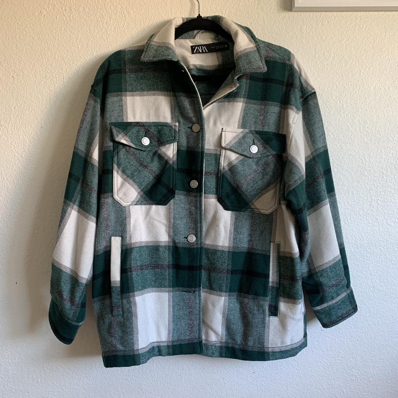 Zara Green Plaid Button Up Size XS Used in great... - Depop