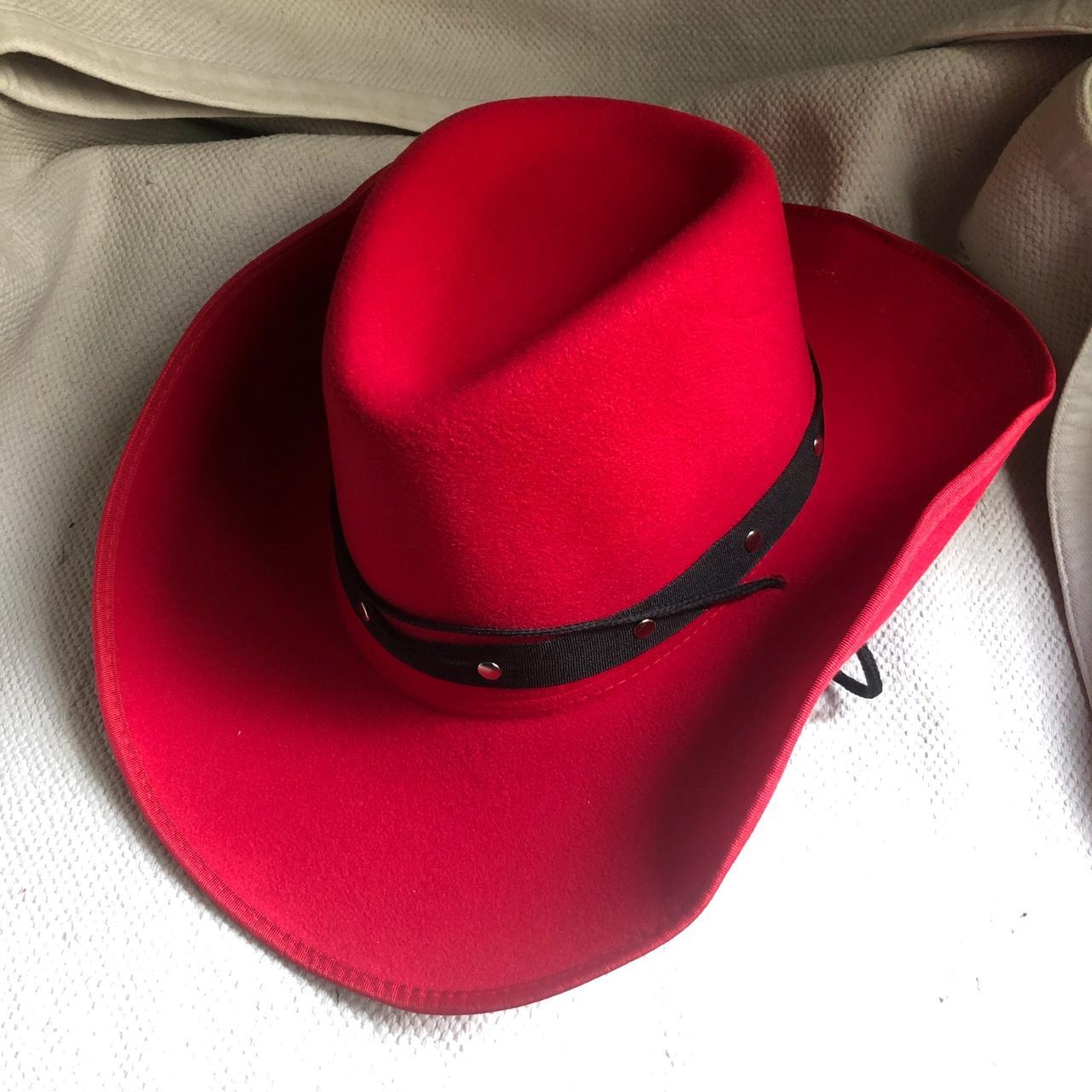 Cowboy hat red New with bendable rim metal Studded... Depop