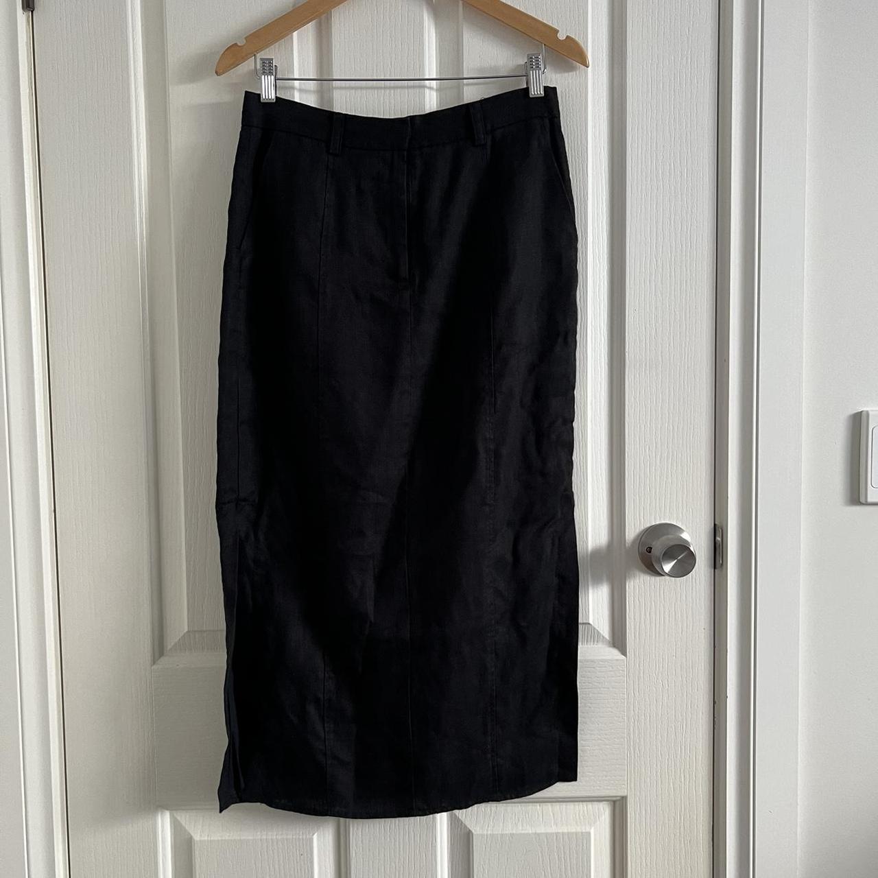 Sheike black linen midi skirt size 12. Fitted column... - Depop