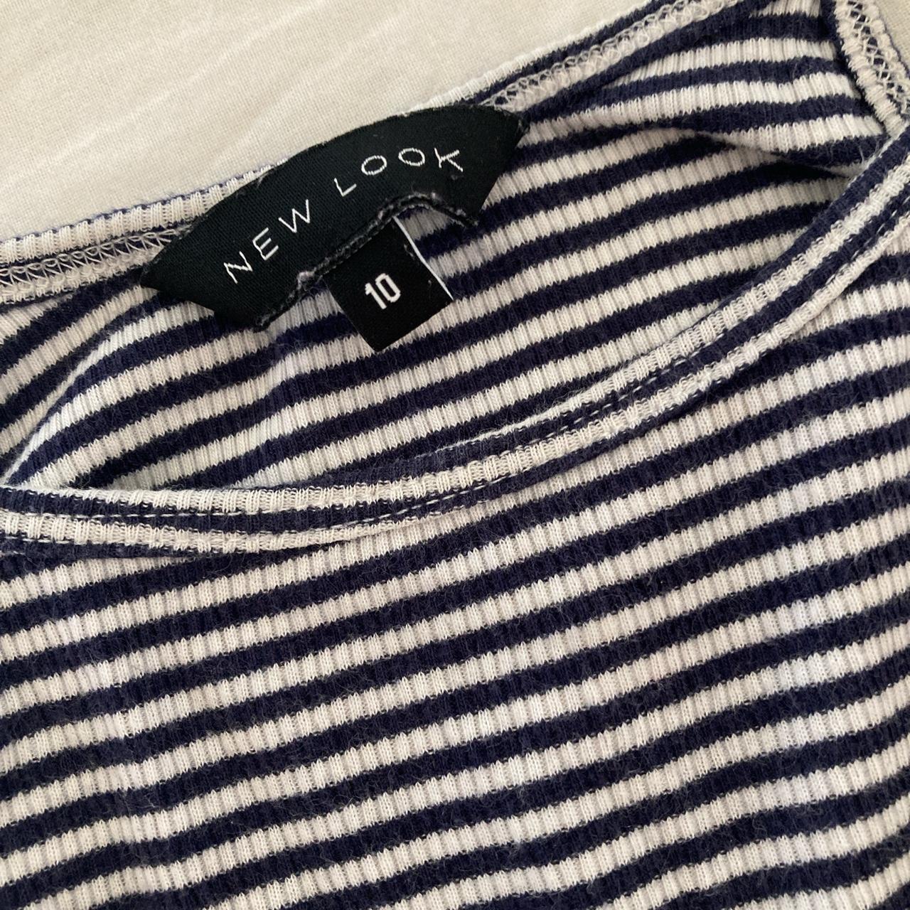 Striped blue and white crop top size 10 but fits... - Depop