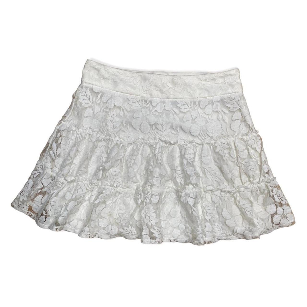 Romantic pearl-white Pleated mini skirt. Sheer lace... - Depop