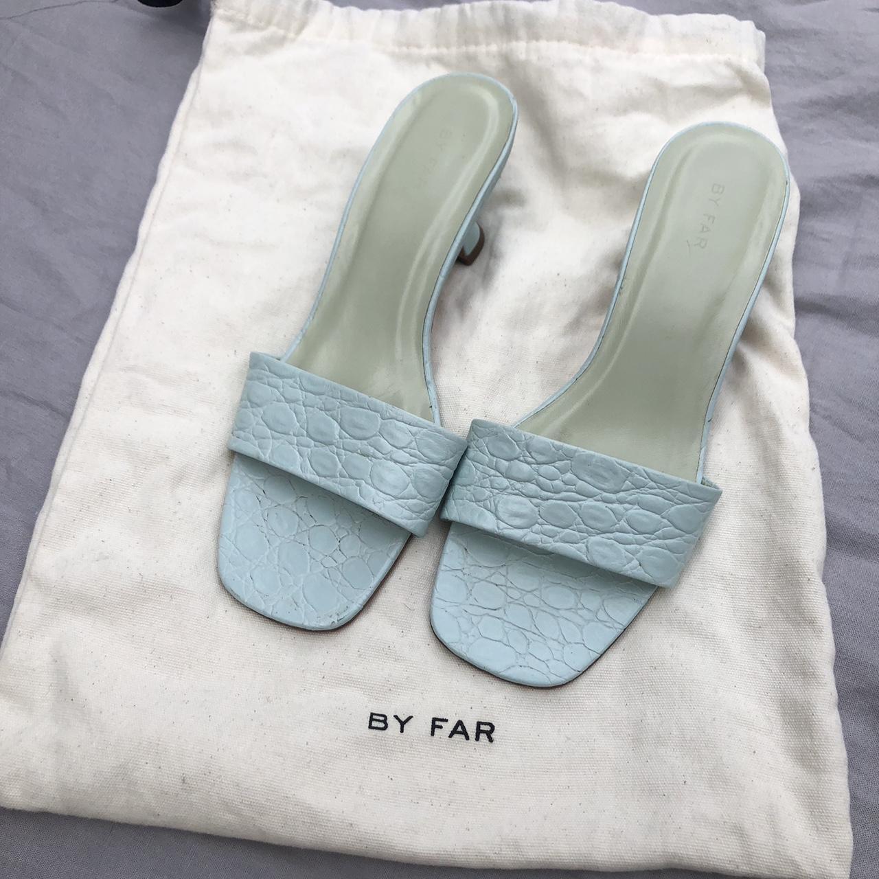 By Far pale blue dainty kitten heel single band