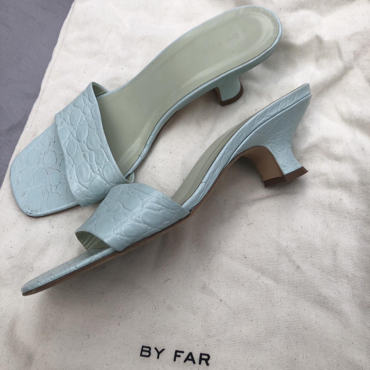 By Far pale blue dainty kitten heel single band