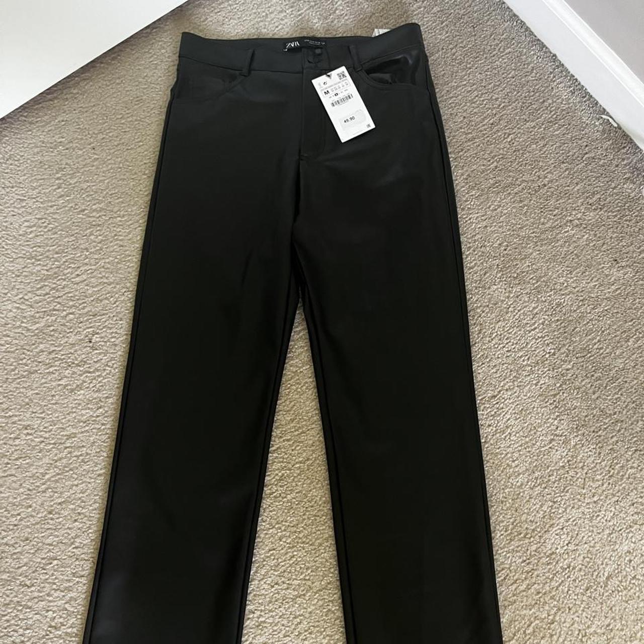 Zara Full Length Faux Leather Straight Leg Pants in... Depop