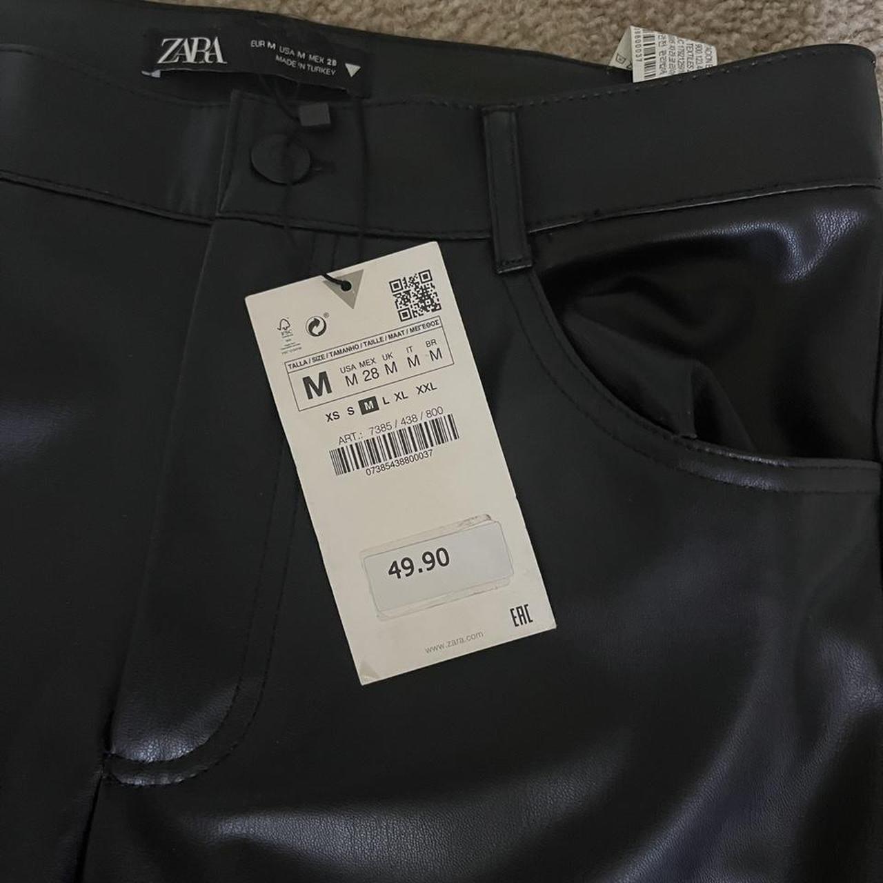 Zara Full Length Faux Leather Straight Leg Pants in... Depop