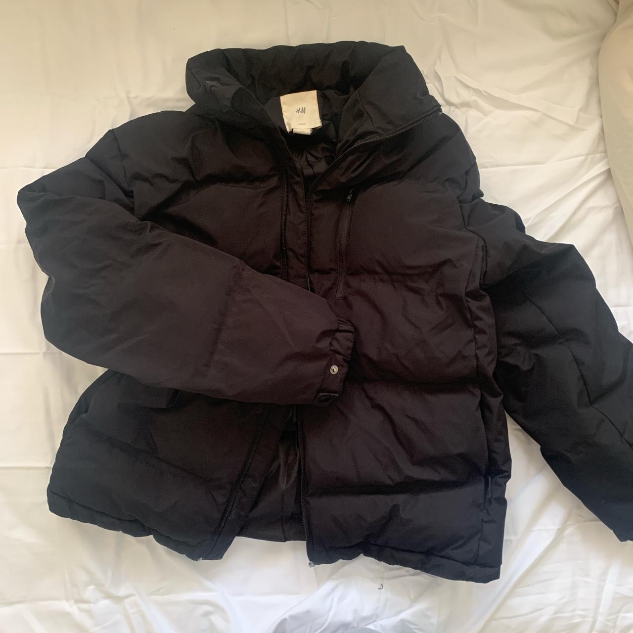 oversized black puffer jacket small stain on inside... - Depop