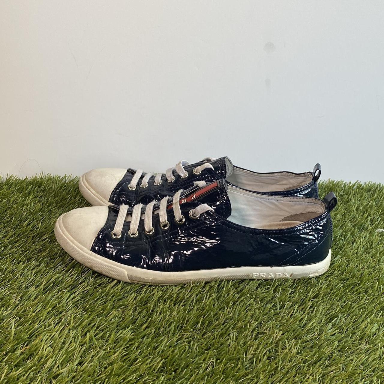 Prada Patent Leather Sneakers Navy Size 38EU Depop