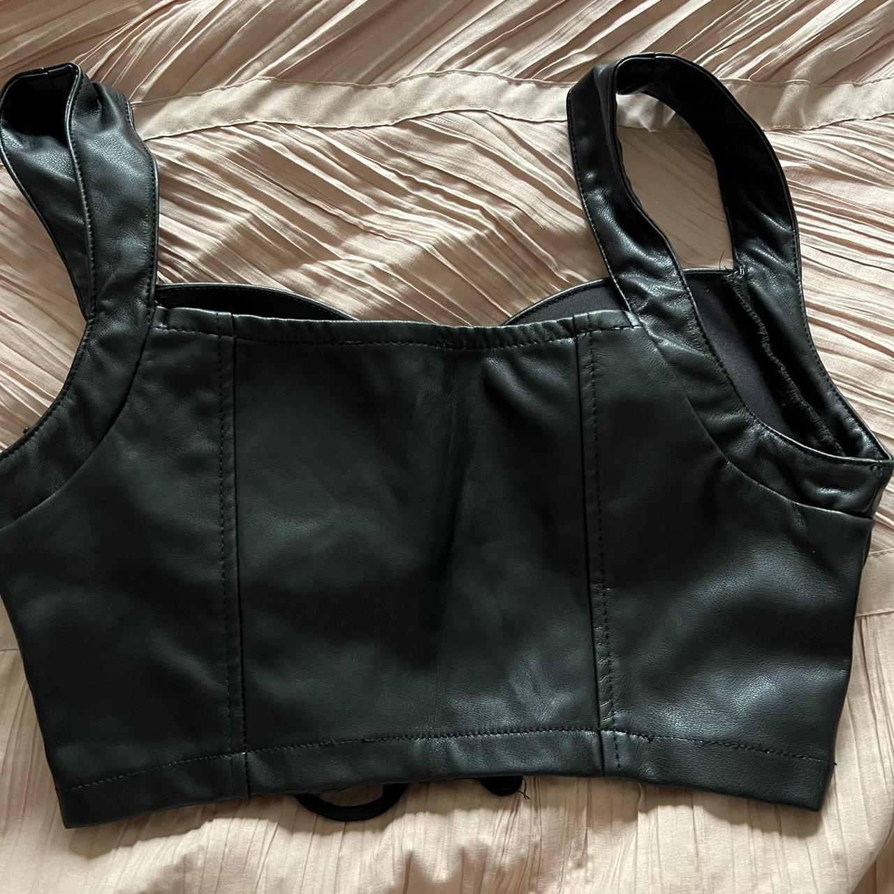 black leather top corset only worn once ! - Depop