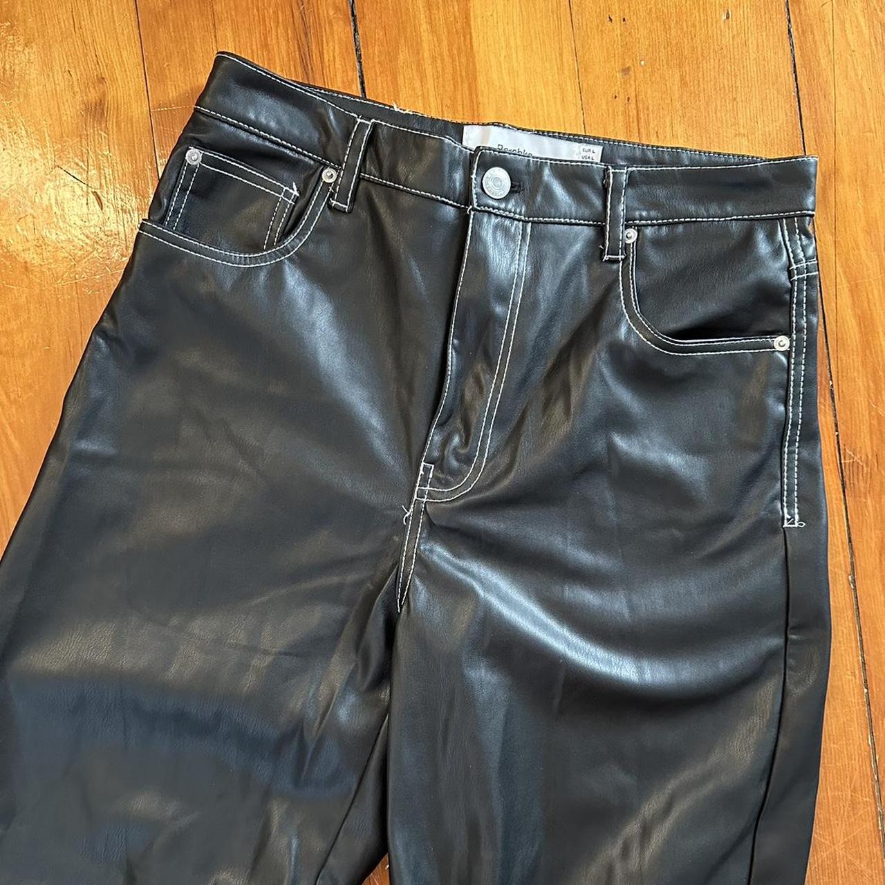 Bershka Faux Leather Wide Leg High Rise Pants Loved - Depop