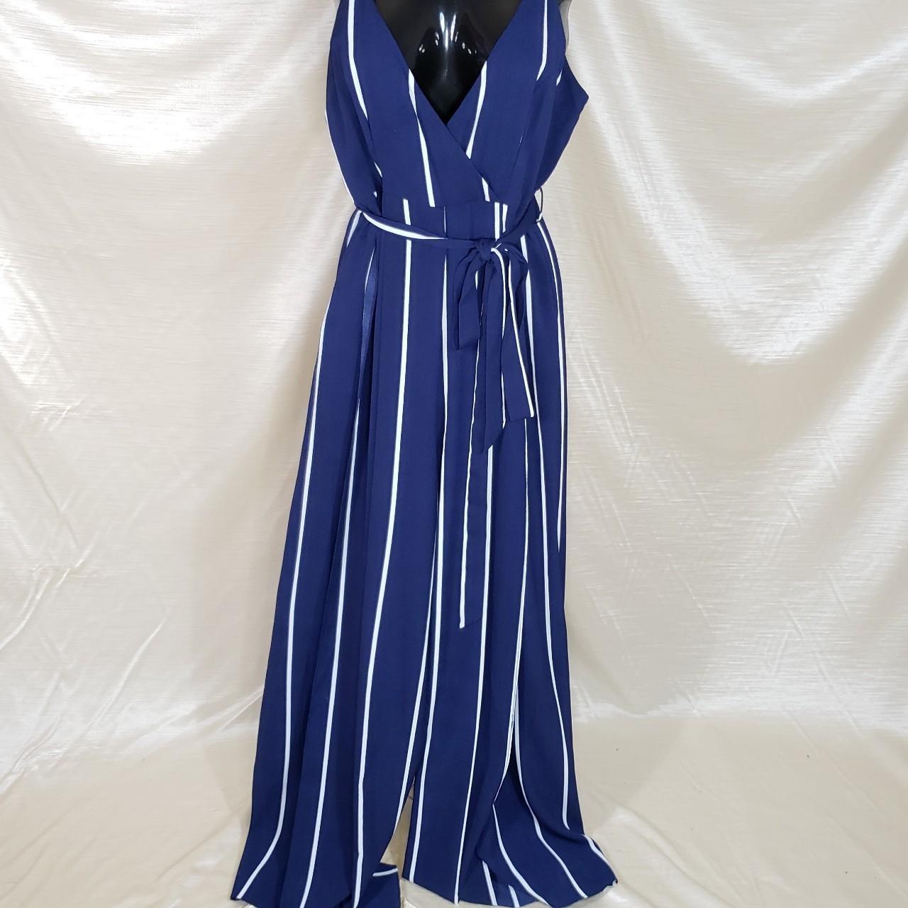 Macy's Women's Navy and White Jumpsuit Depop