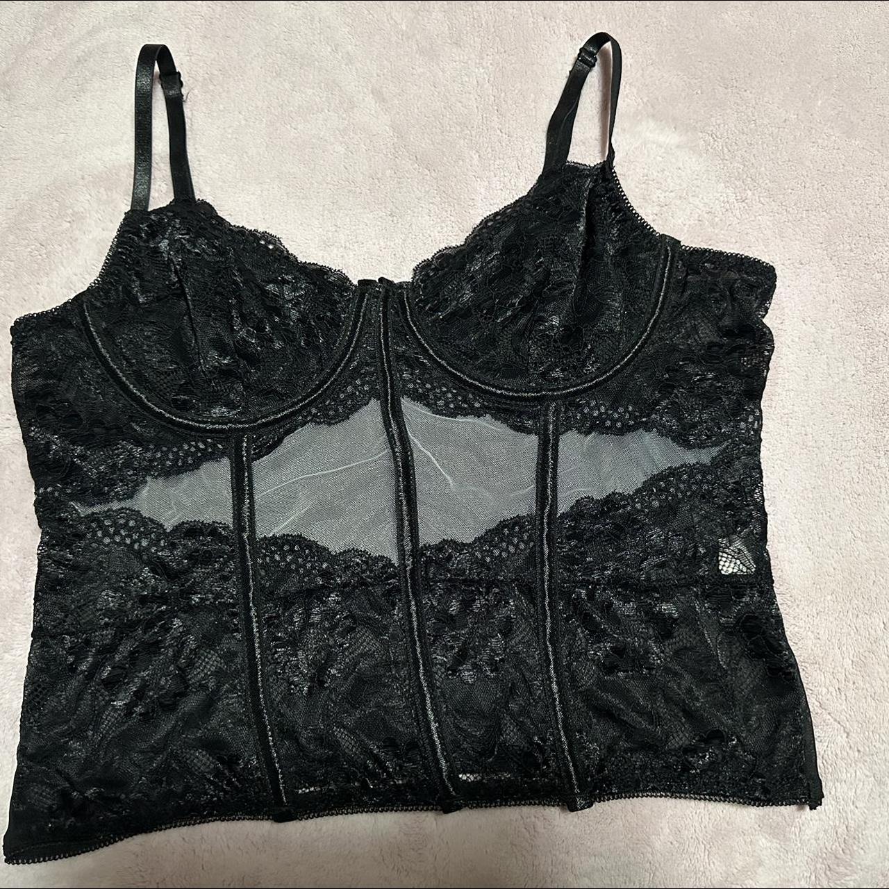 black lace & mesh tank/corset top Size L #tanktop... - Depop