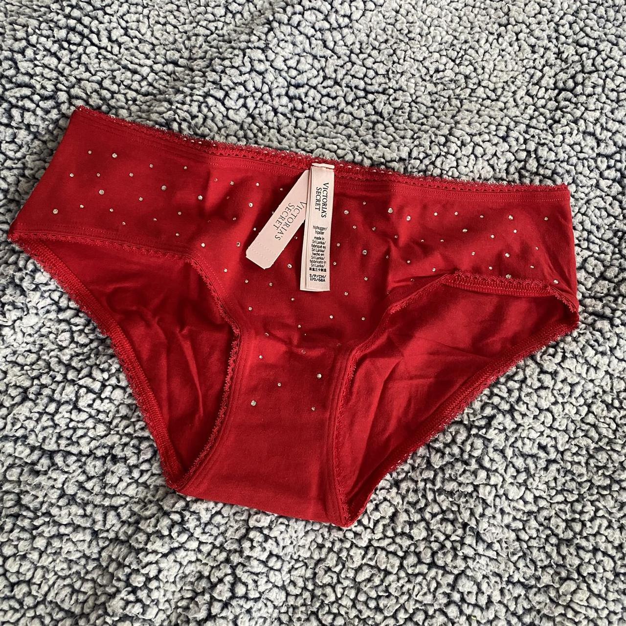 NWT VS red hipster panties with rhinestones, S lace... - Depop