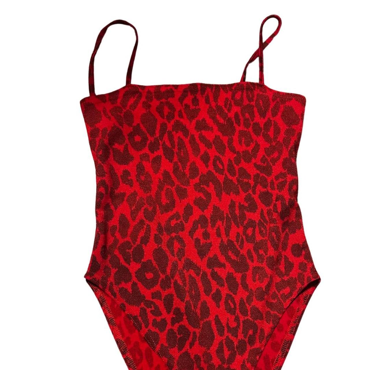 Red Leopard print body suit Size: 4 Bright red with... - Depop