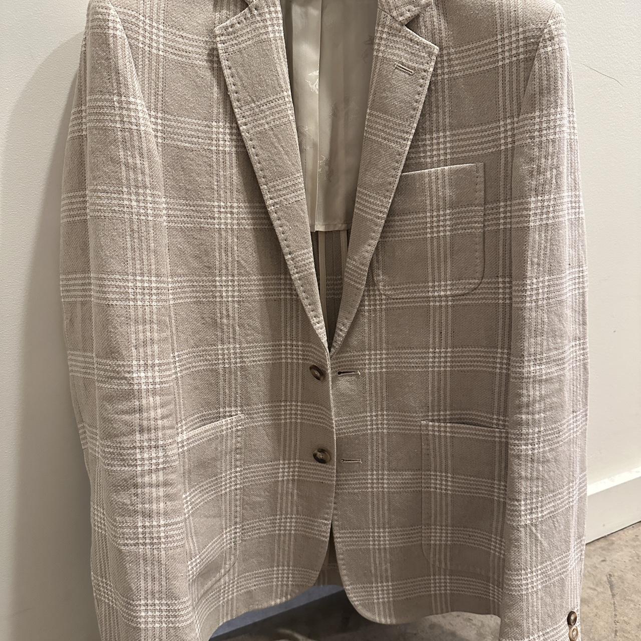 Billy Reid tan and cream plaid lightweight blazer 38R - Depop