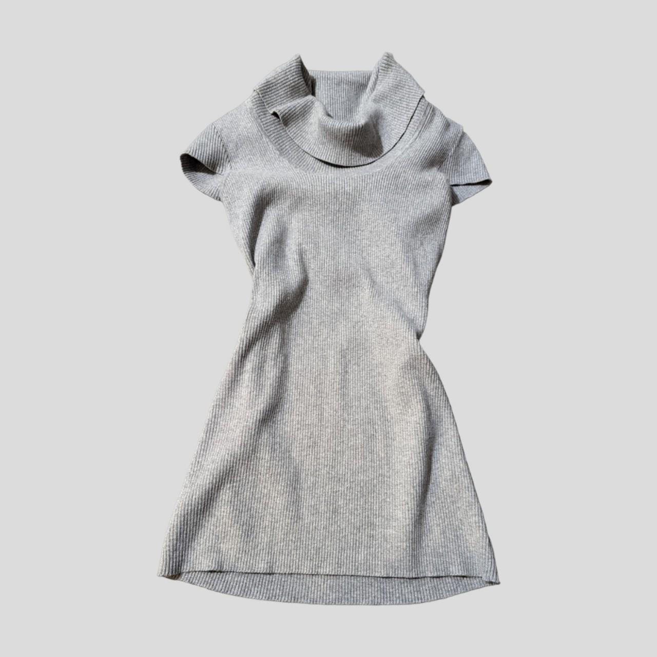 gray mini sweater knit dress with neck collar, short... - Depop