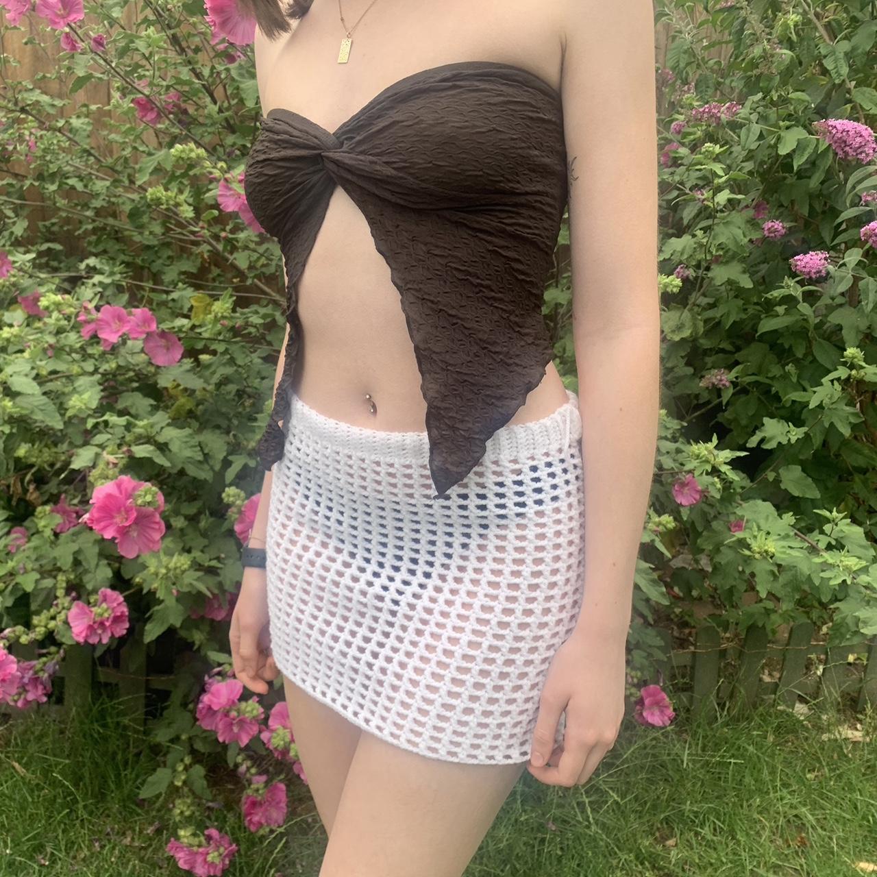 White Mini Skirt🦢 Crochet Cotton Depop