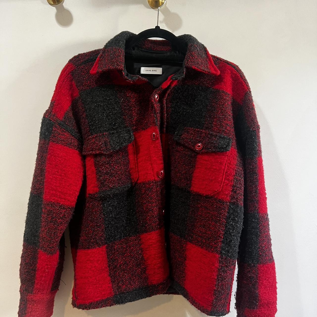 Anine Bing Red and Black Checkered Bobbi Flannel Depop