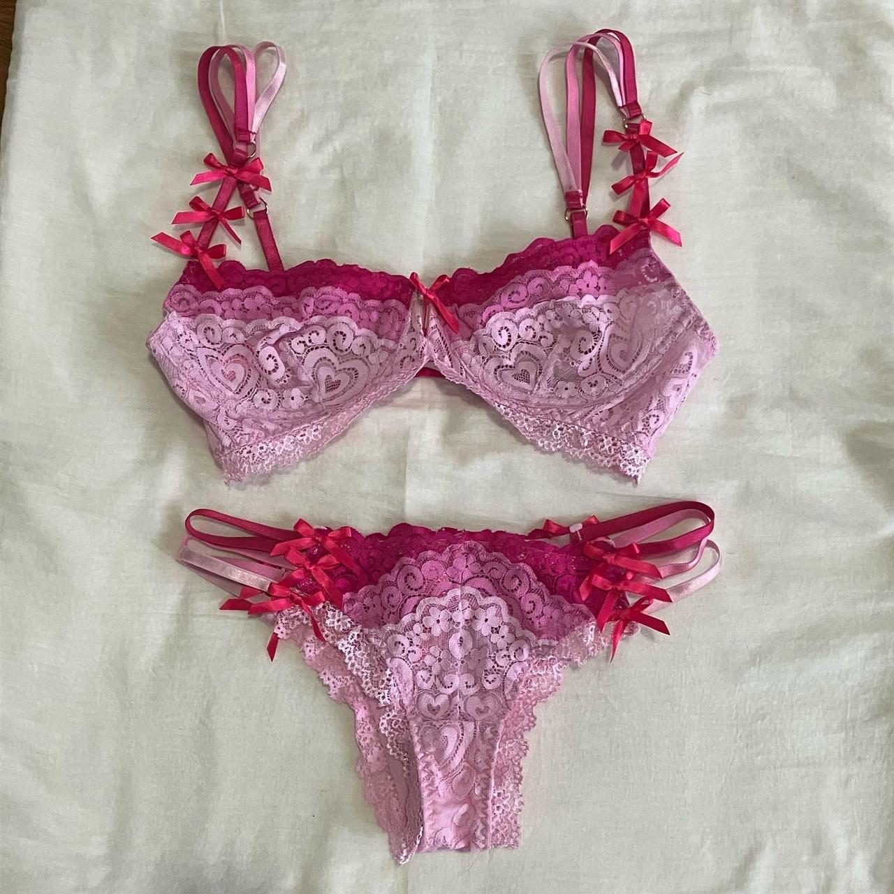 Hot pink lace bralette/bra from Monki. So cosy and - Depop
