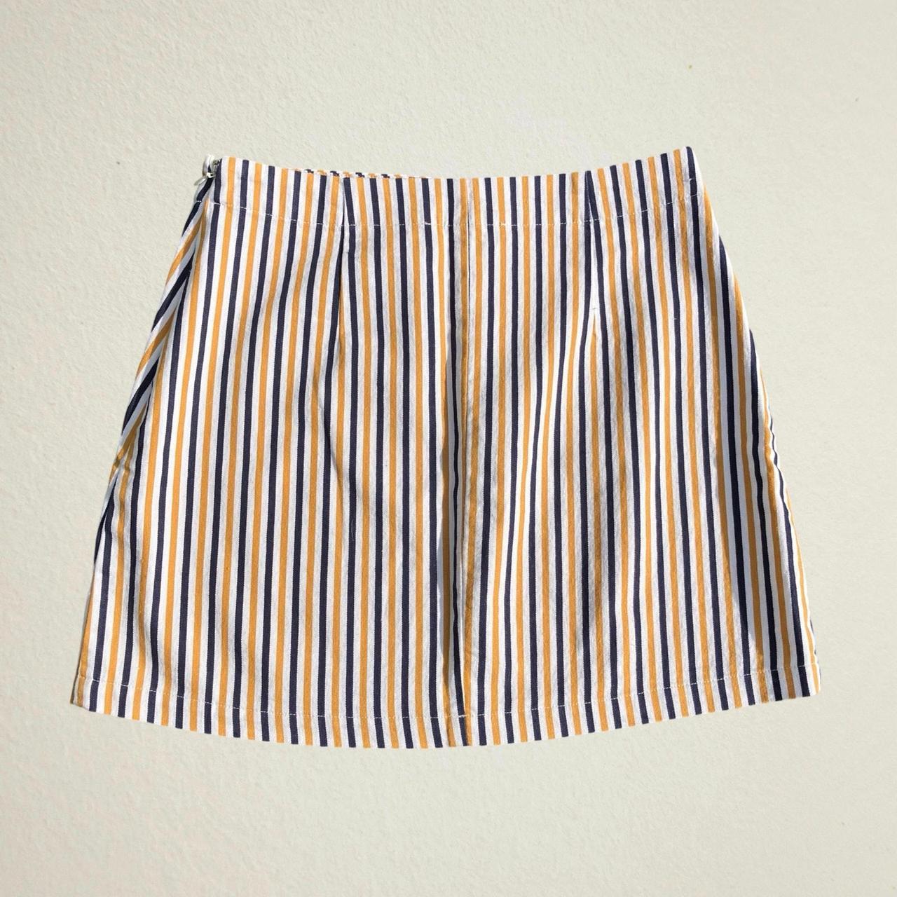 White yellow and blue striped bodycon mini skirt Depop