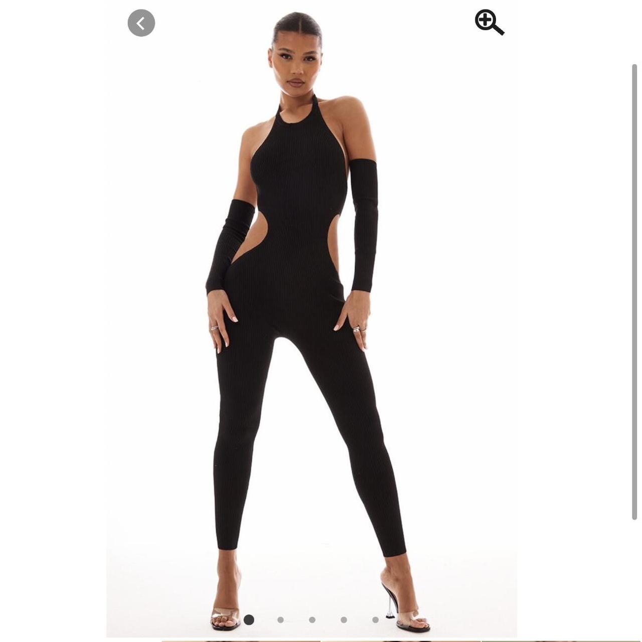 Black rib knit halter neck cut out jumpsuit Only... - Depop