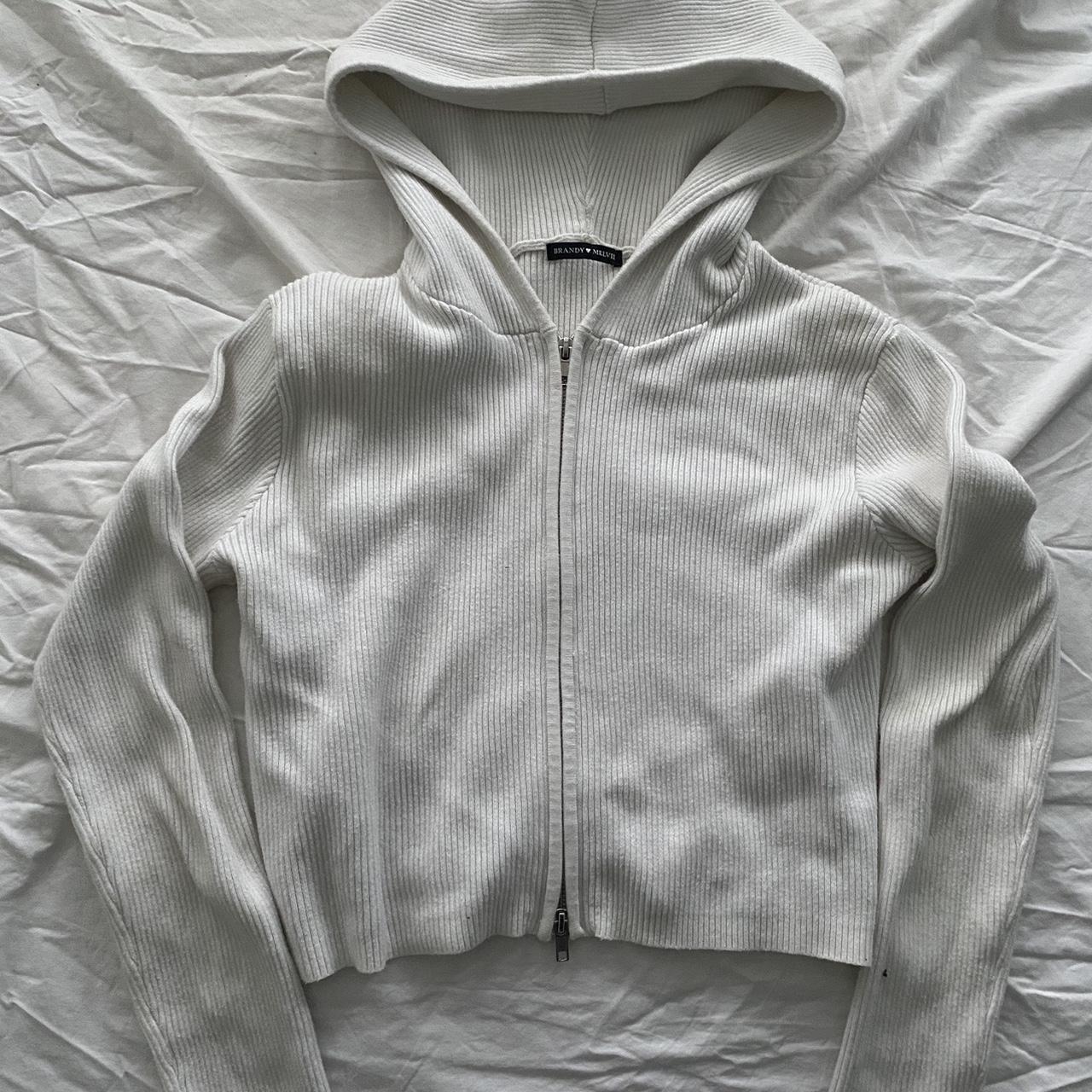Brandy Melville Arden crop hoodie White One size... Depop