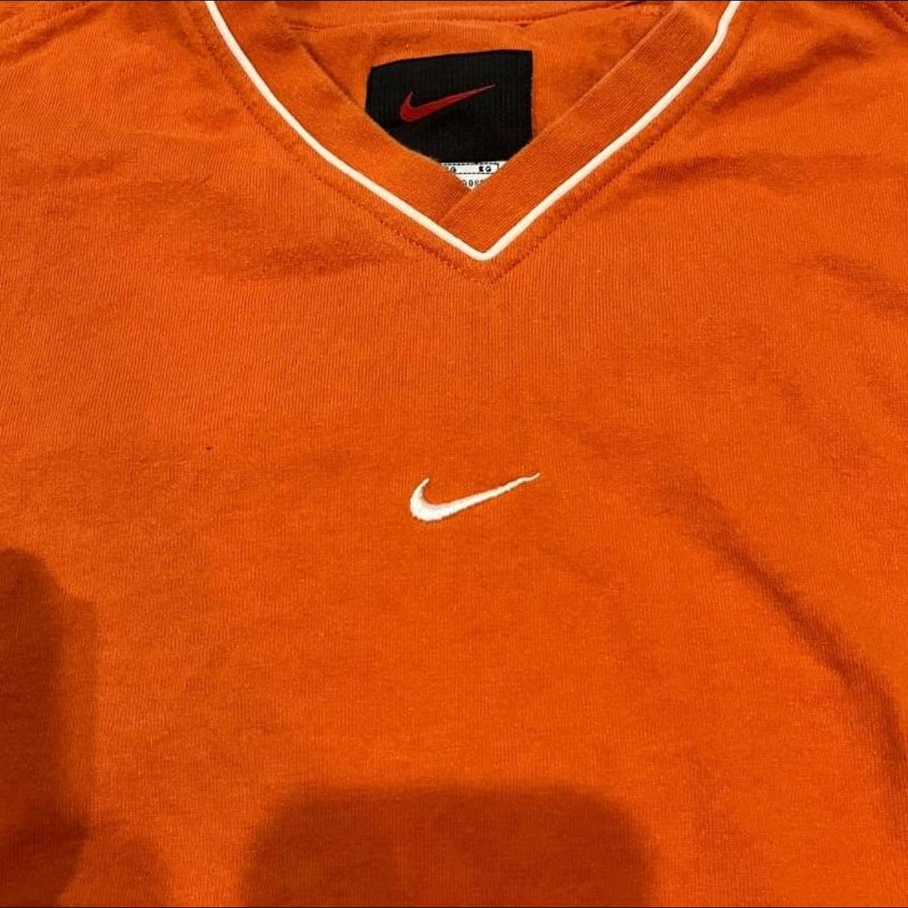 Vintage 90s Orange Center Swoosh Nike Tshirt Size - Depop