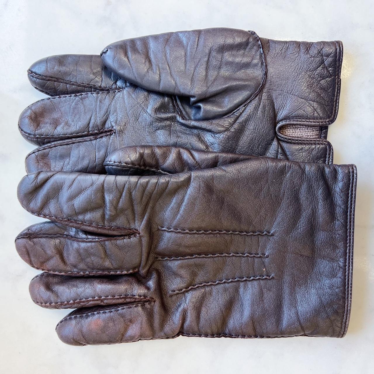 Genuine Leather gloves knit lining size Large - Depop