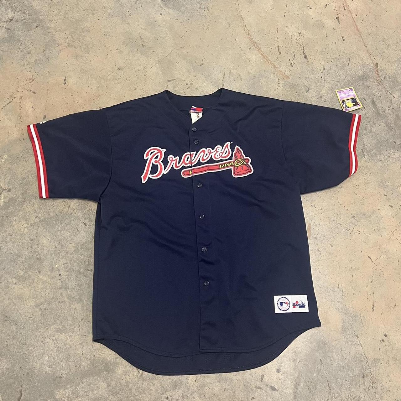 Men's Navy Atlanta Braves Button-Up Baseball Jersey