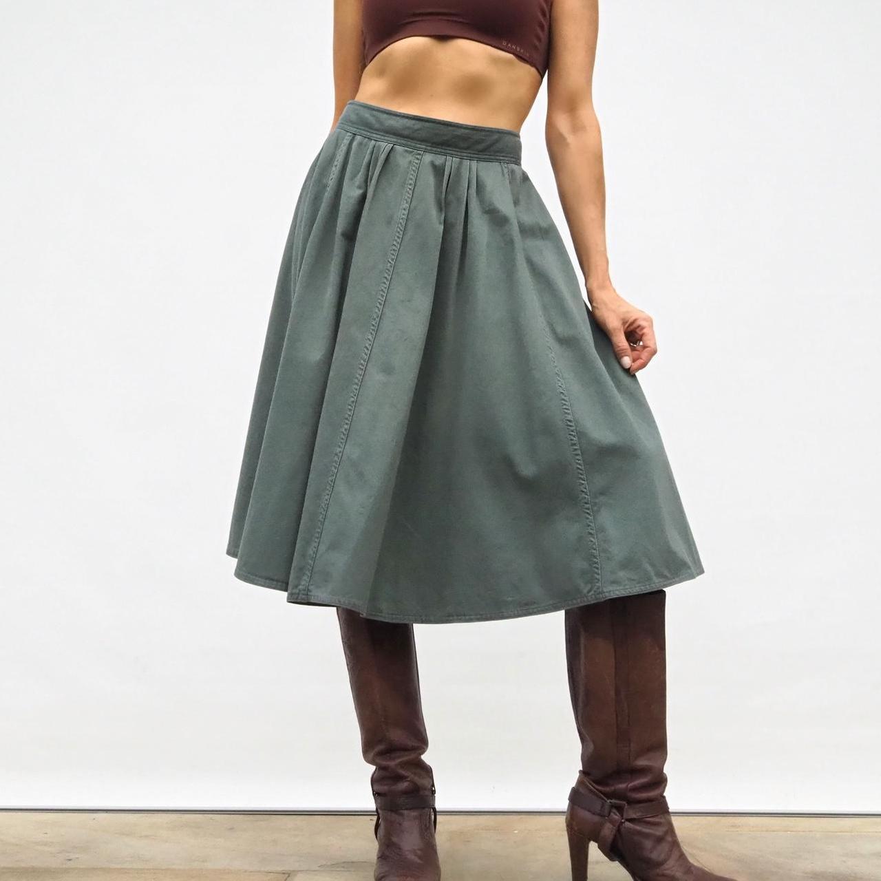 VINTAGE 80 S KHAKI GREEN FULL MIDI SKIRT Brand Depop