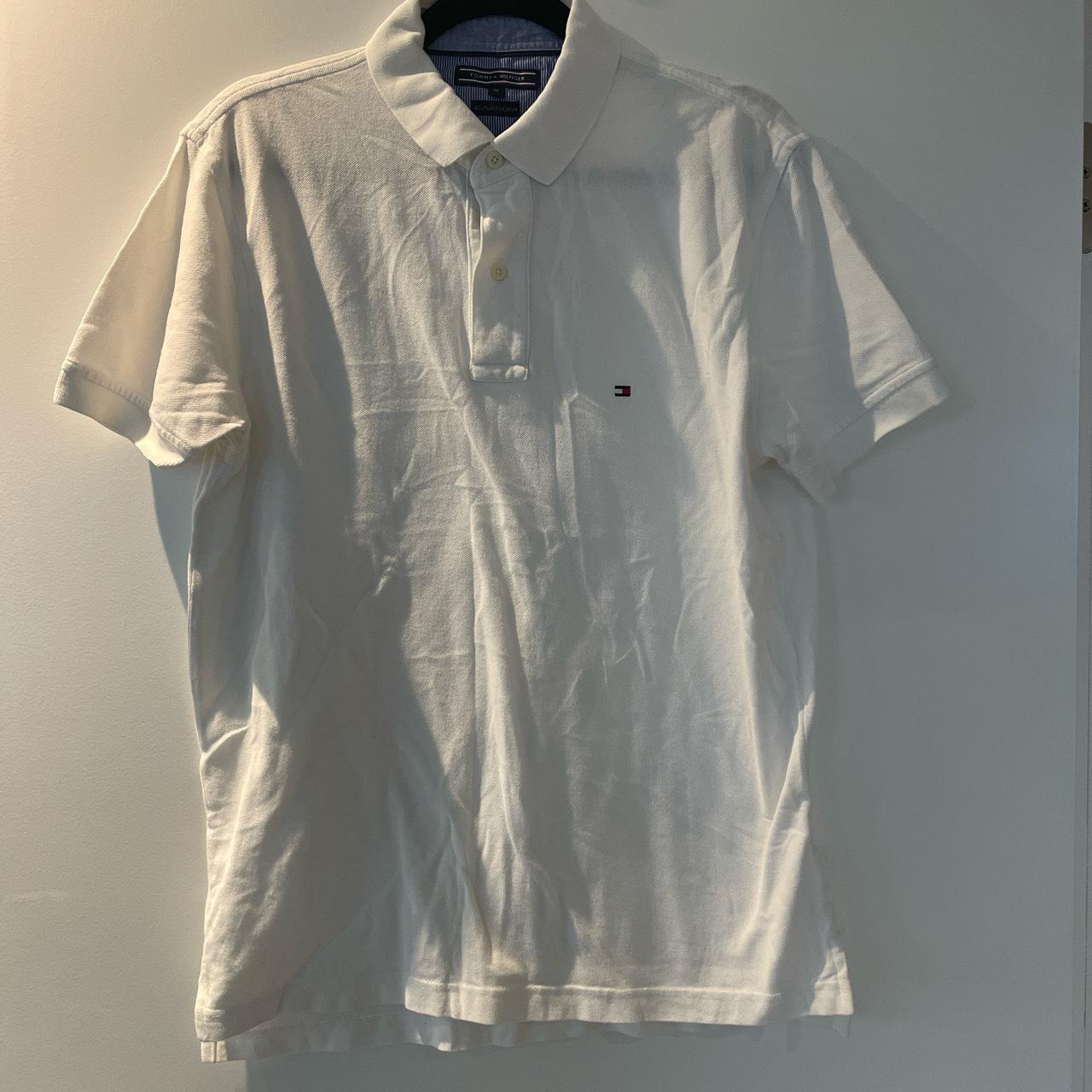 Tommy Hilfiger white polo shirt. Medium. Good... - Depop