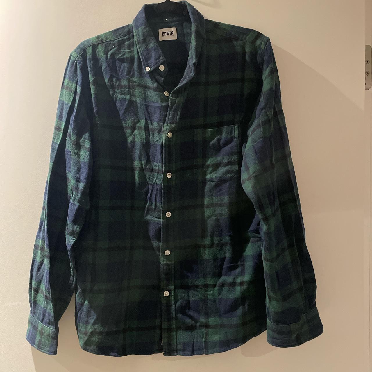 Edwin checked shirt in green and blue. Bit tight on... - Depop