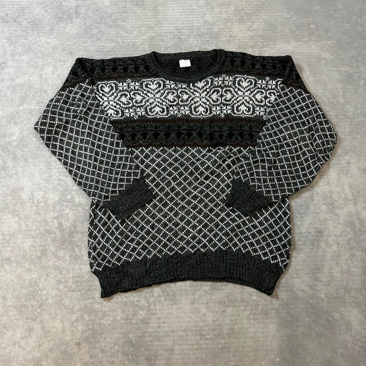 Vintage abstract knitted jumper Patterned knit... - Depop