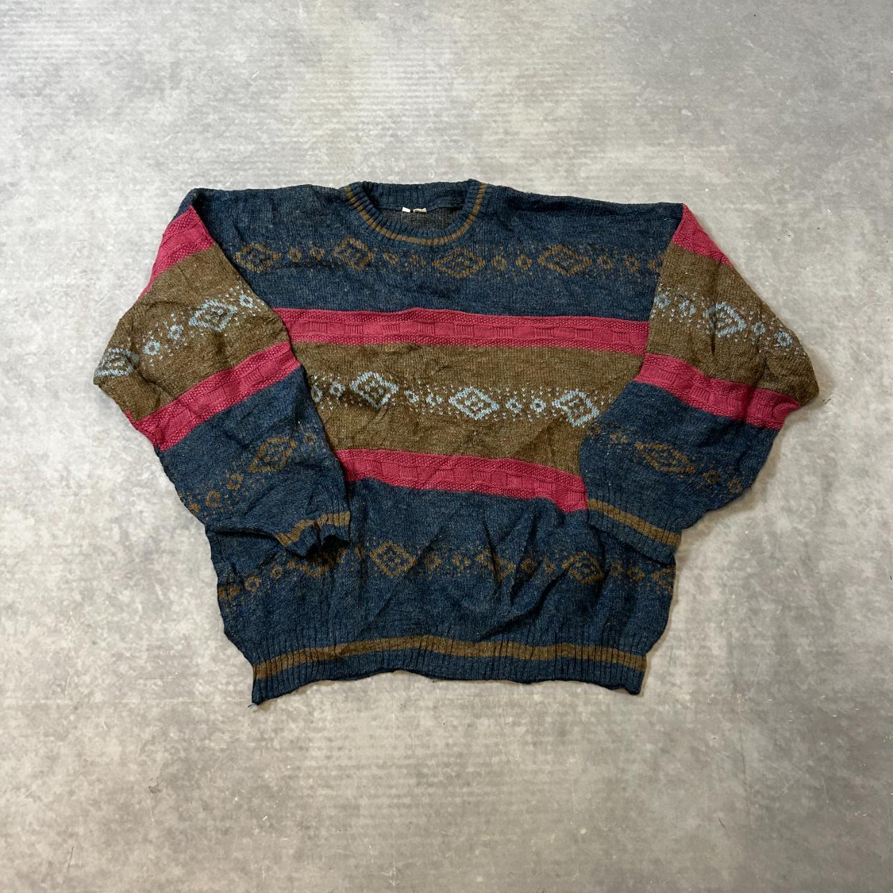 Vintage abstract knitted jumper Patterned knit... - Depop