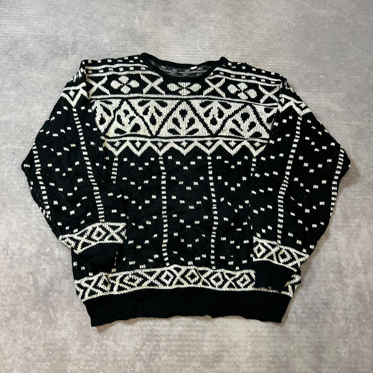 Vintage abstract knitted jumper Patterned knit... - Depop