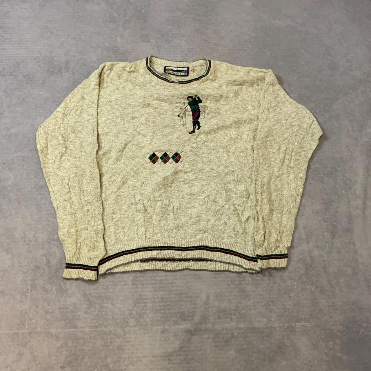 Vintage knitted jumper Embroidered golf golfer... - Depop