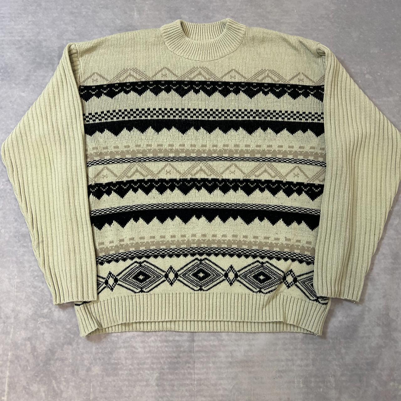 Vintage abstract knitted jumper Patterned chunky... - Depop