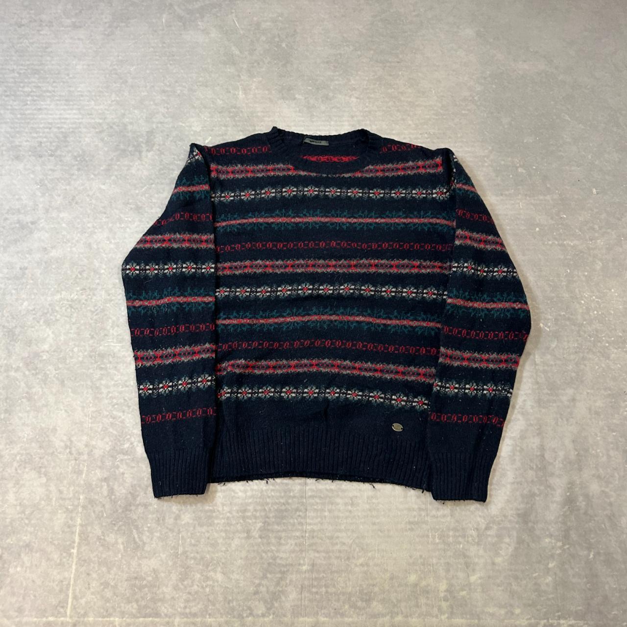 Vintage abstract knitted jumper Patterned Grandad... - Depop