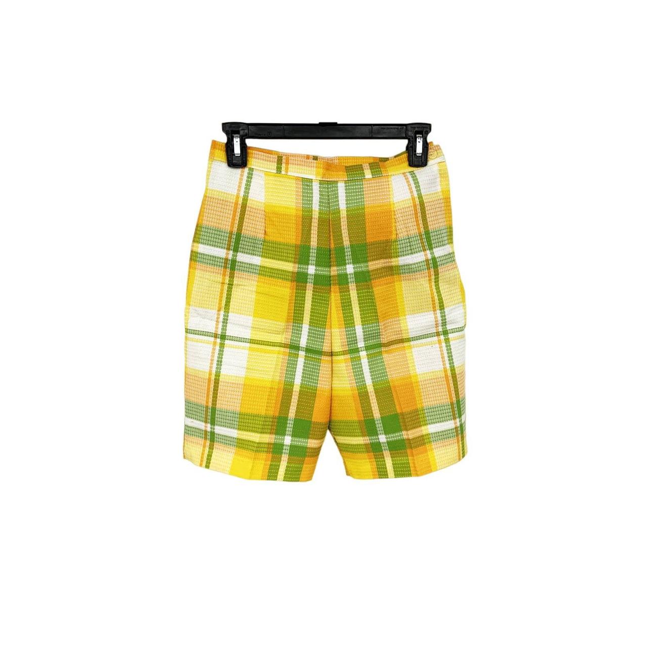 Yellow plaid shorts on sale womens