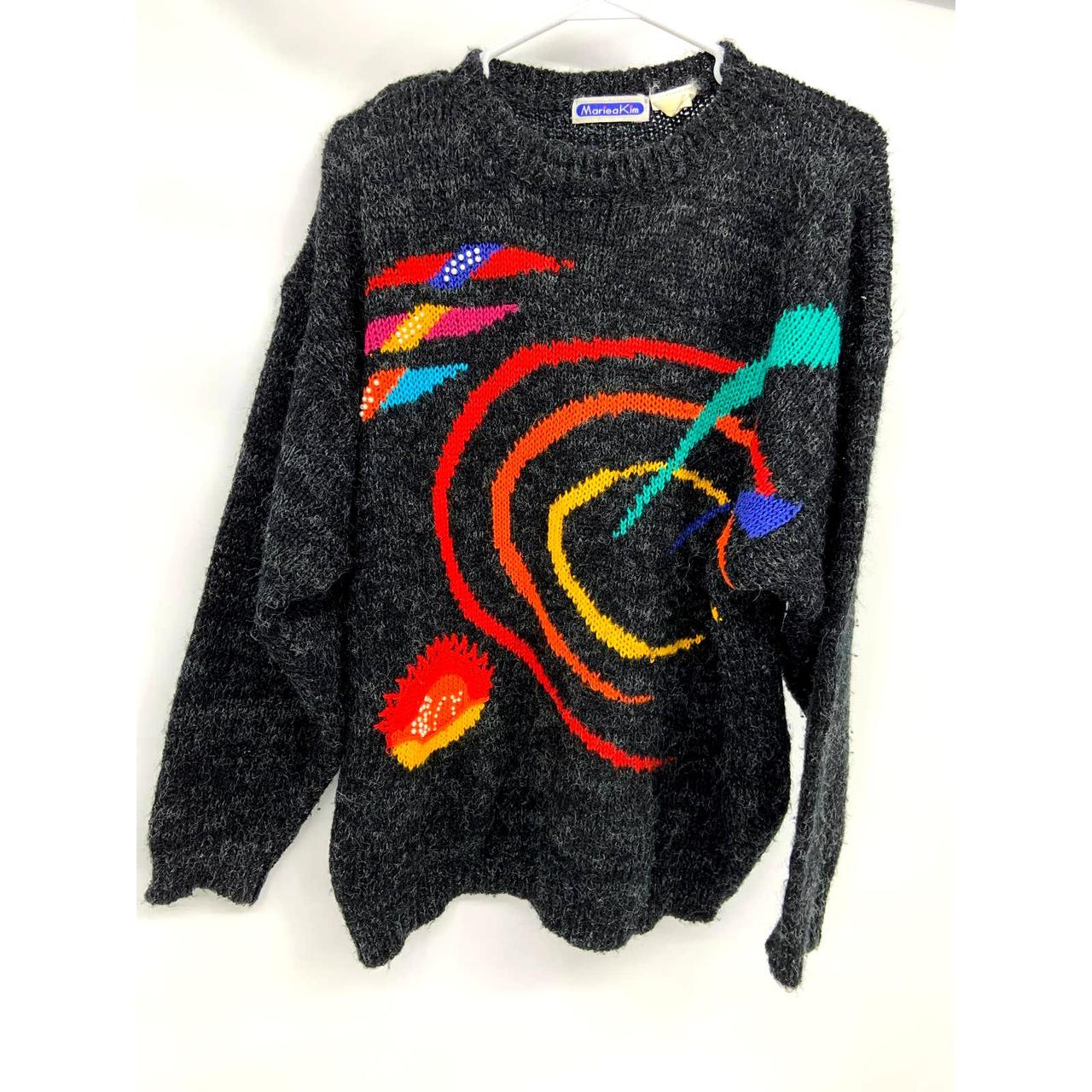 Vintage 80s Print Sweatshirt, Casual Crew Neck Long Sleeve